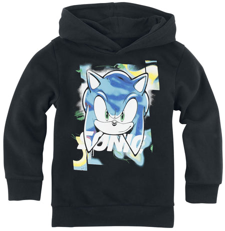 Sweat-Shirt à capuche Gaming de Sonic The Hedgehog - Enfants - Tête Sonic - 104 - pour filles & garçonse - noir - Sonic The Hedgehog