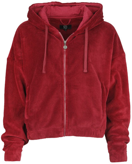 Sweat-shirt zippé à capuche  de RED by EMP - Sweat à capuche fluffy - S à M - pour Femme - rouge - RED by EMP
