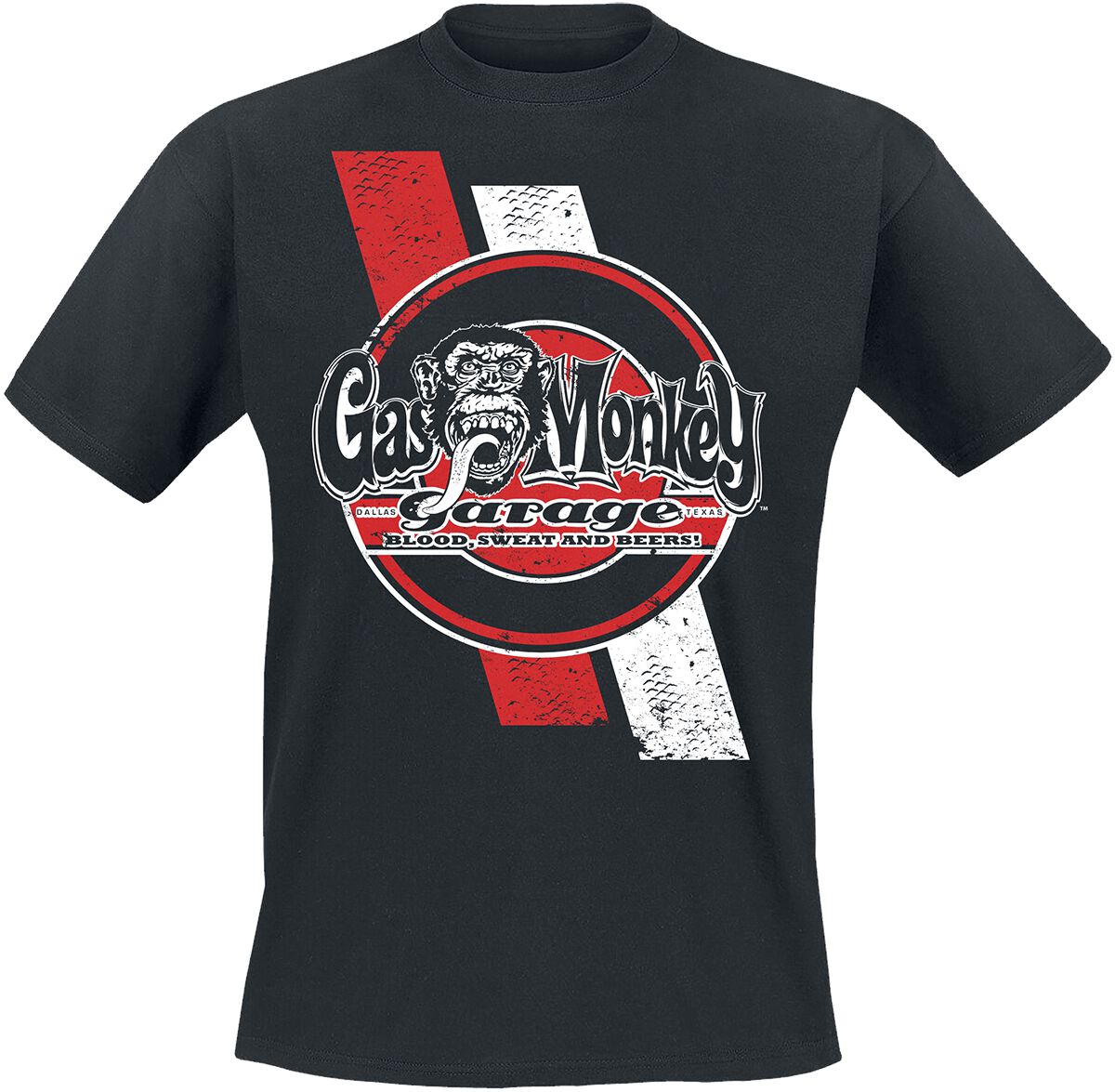 T-Shirt Manches courtes Rockabilly de Gas Monkey Garage - Red And White Stripes - S à 3XL - pour Homme - noir - Gas Monkey Garage