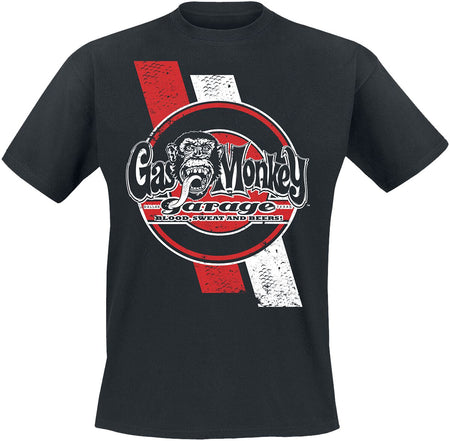 T-Shirt Manches courtes Rockabilly de Gas Monkey Garage - Red And White Stripes - S à 3XL - pour Homme - noir - Gas Monkey Garage