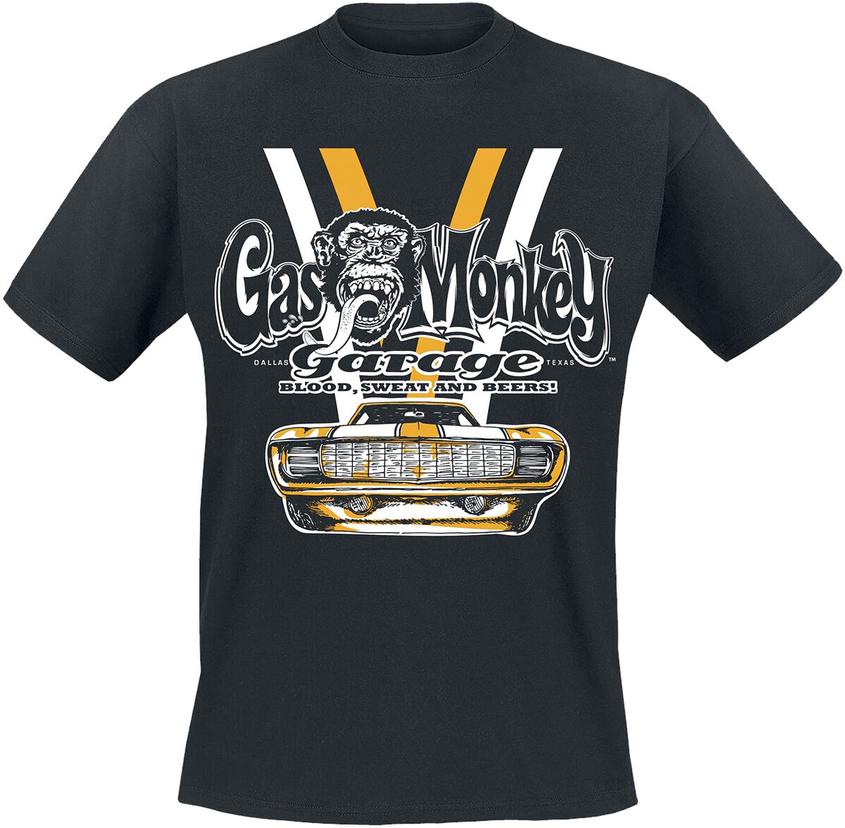 T-Shirt Manches courtes Rockabilly de Gas Monkey Garage - Voiture Blanche & Jaune - S à XXL - pour Homme - noir - Gas Monkey Garage