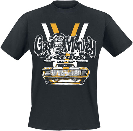 T-Shirt Manches courtes Rockabilly de Gas Monkey Garage - Voiture Blanche & Jaune - S à XXL - pour Homme - noir - Gas Monkey Garage