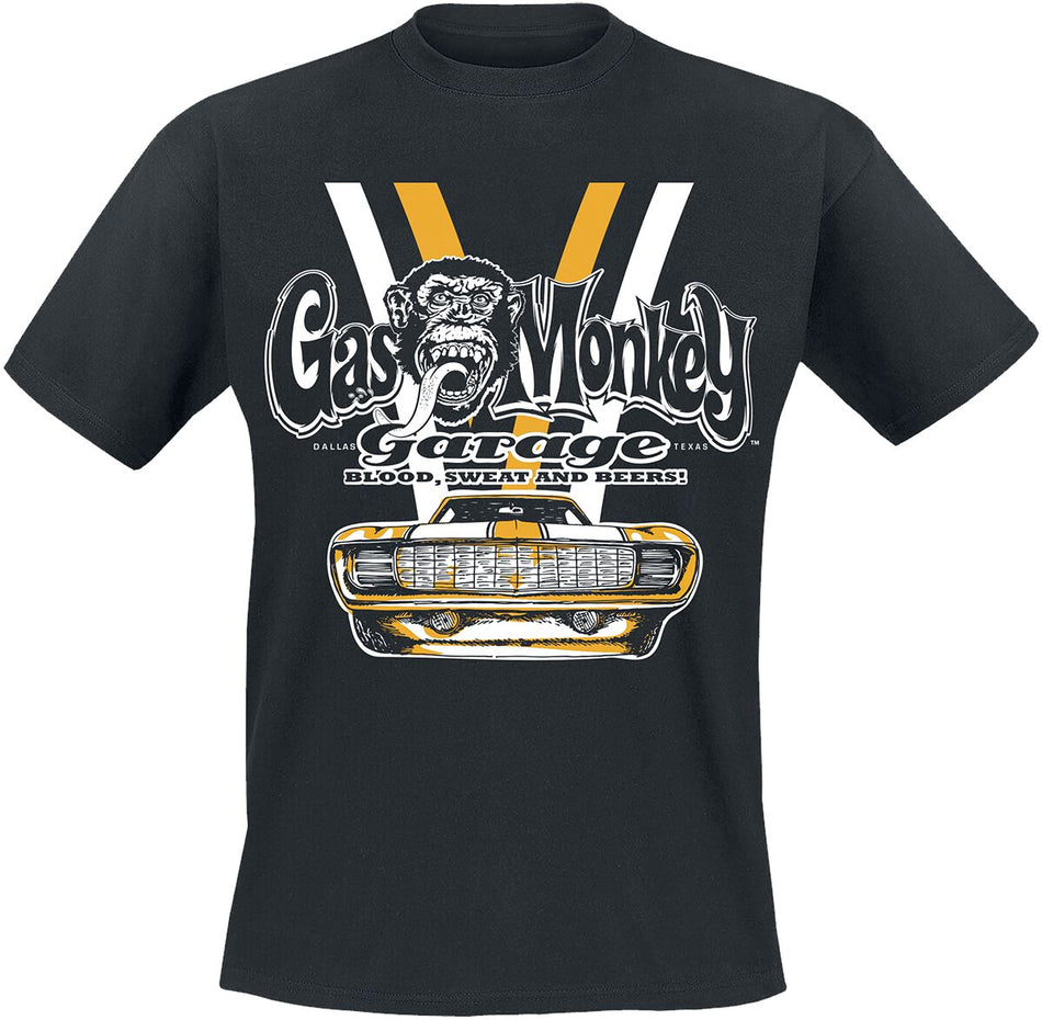 T-Shirt Manches courtes Rockabilly de Gas Monkey Garage - Voiture Blanche & Jaune - S à XXL - pour Homme - noir - Gas Monkey Garage