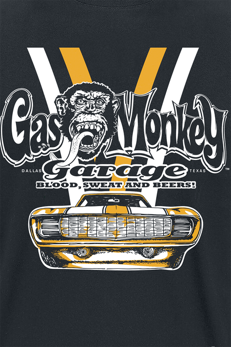 T-Shirt Manches courtes Rockabilly de Gas Monkey Garage - Voiture Blanche & Jaune - S à XXL - pour Homme - noir - Gas Monkey Garage - View 2