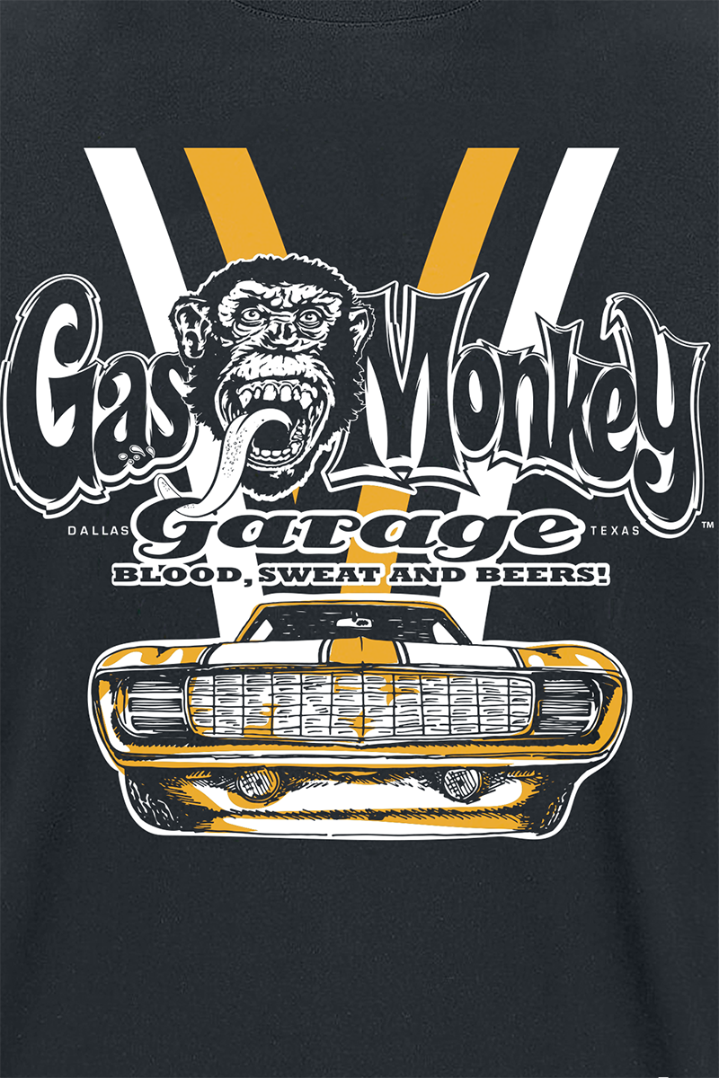 T-Shirt Manches courtes Rockabilly de Gas Monkey Garage - Voiture Blanche & Jaune - S à XXL - pour Homme - noir - Gas Monkey Garage - View 2