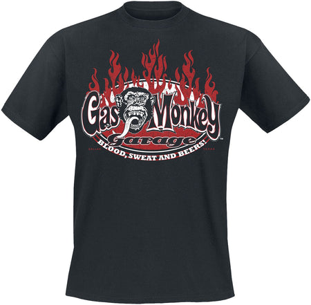 T-Shirt Manches courtes Rockabilly de Gas Monkey Garage - Blood Sweat And Red Flames - M à 3XL - pour Homme - noir - Gas Monkey Garage