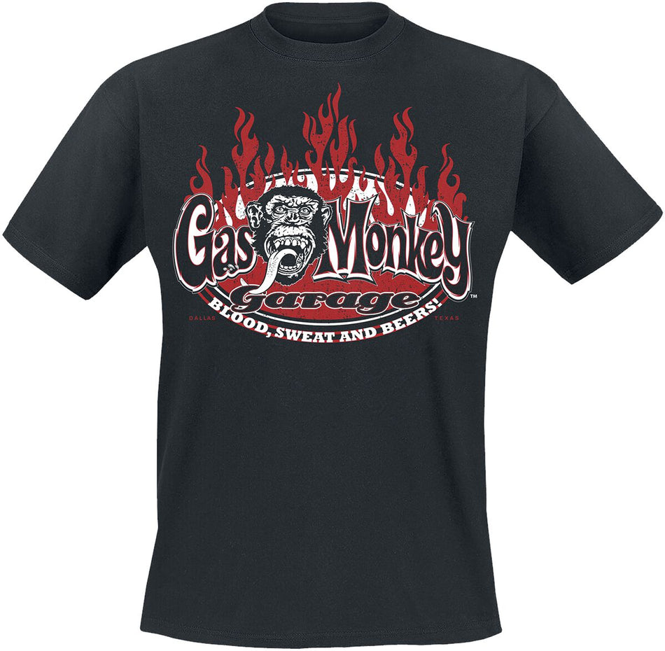T-Shirt Manches courtes Rockabilly de Gas Monkey Garage - Blood Sweat And Red Flames - M à 3XL - pour Homme - noir - Gas Monkey Garage
