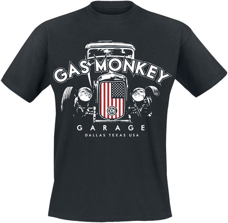 T-Shirt Manches courtes Rockabilly de Gas Monkey Garage - Drapeau USA Grill - S à XXL - pour Homme - noir - Gas Monkey Garage