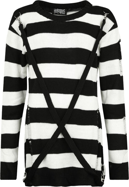 Pull tricoté Gothic de Heartless - Pull Oriana - XS à 4XL - pour Femme - noir/blanc - Heartless