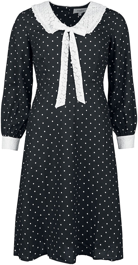 Robe mi-longue Rockabilly de Timeless London - Robe Nœud à l'Avant - XS à M - pour Femme - noir/blanc - Timeless London
