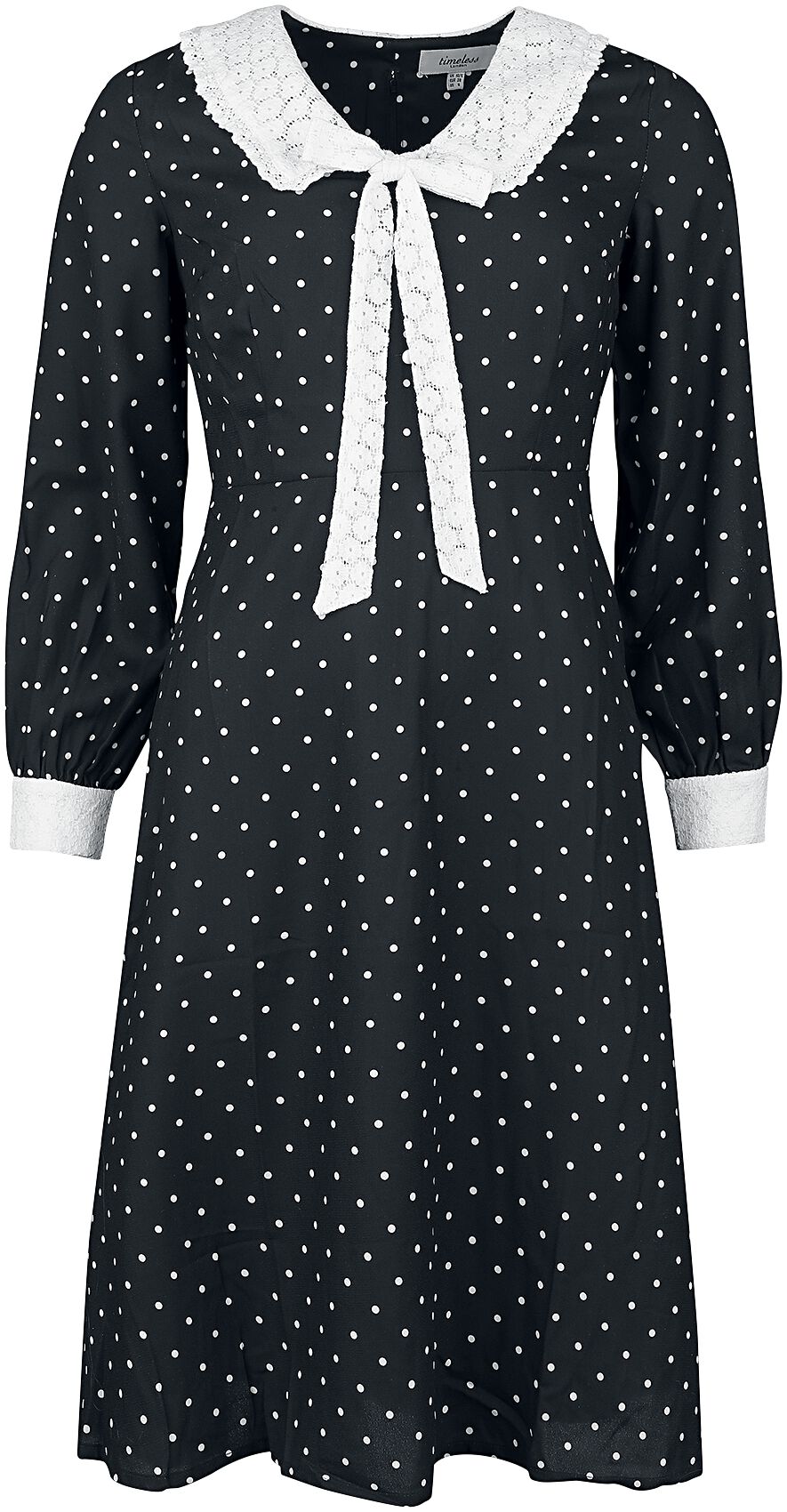 Robe mi-longue Rockabilly de Timeless London - Robe Nœud à l'Avant - XS à M - pour Femme - noir/blanc - Timeless London