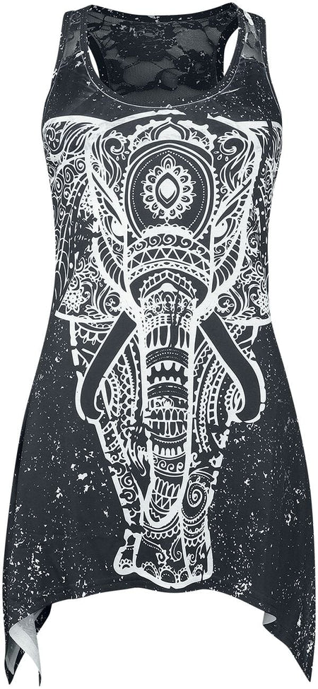 Top Gothic de Innocent - Débardeur Empiècement Dentelle Spiritual Elephant - S à XXL - pour Femme - noir/blanc - innocent