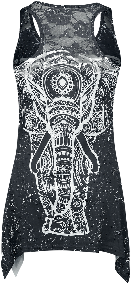 Top Gothic de Innocent - Débardeur Empiècement Dentelle Spiritual Elephant - S à 4XL - pour Femme - noir/blanc - innocent - View 2