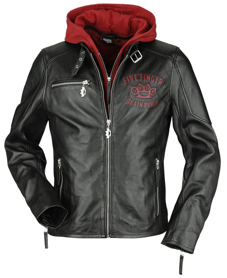Veste en cuir  de Five Finger Death Punch - EMP Signature Collection - S à 3XL - pour Homme - noir/rouge foncé - Five Finger Death Punch