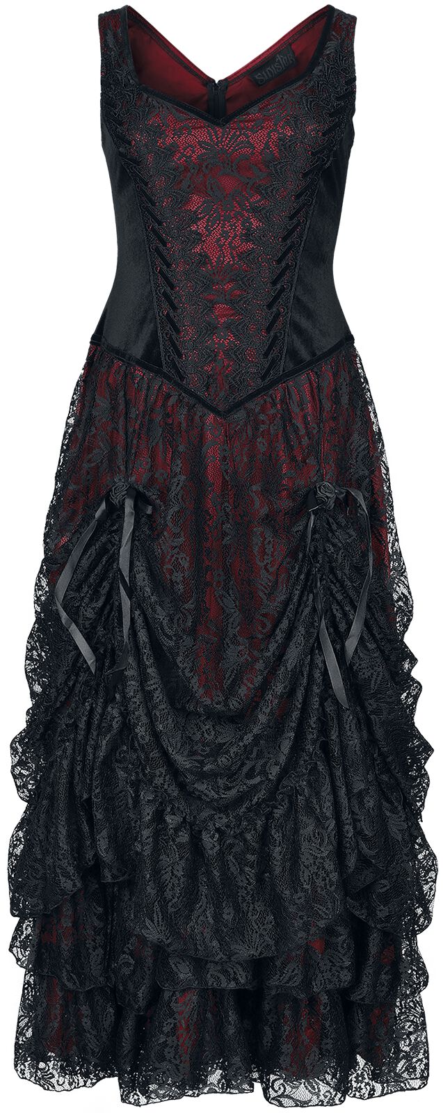 Robe longue Gothic de Sinister Gothic - XS à 4XL - pour Femme - noir/rouge - Sinister Gothic