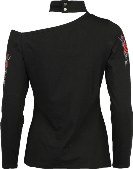 T-shirt manches longues  de Rock Rebel by EMP - Haut Manches Longues Imprimé Crâne & Roses - S à XL - pour Femme - noir - Rock Rebel by EMP - View 2