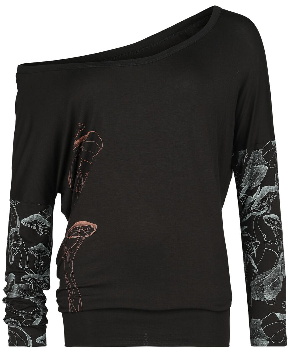 T-shirt manches longues  de Full Volume by EMP - Haut manches longues avec champignons - S à XXL - pour Femme - noir - Full Volume by EMP