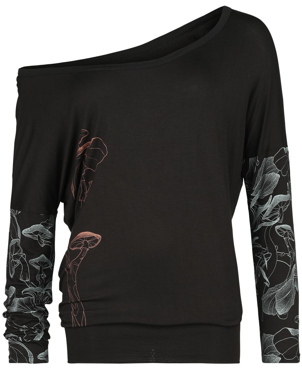 T-shirt manches longues  de Full Volume by EMP - Haut manches longues avec champignons - S à XXL - pour Femme - noir - Full Volume by EMP