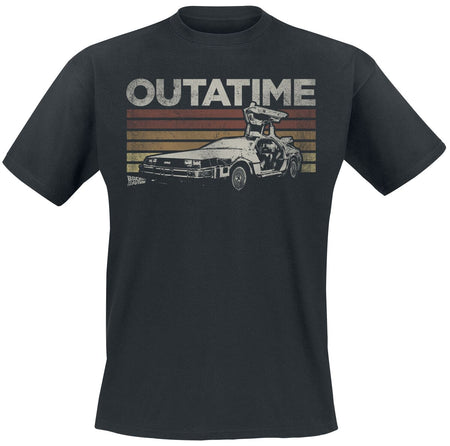 T-Shirt Manches courtes  de Retour Vers Le Futur - DeLorean - Rayures Rétro - S à 3XL - pour Homme - noir - Retour Vers Le Futur