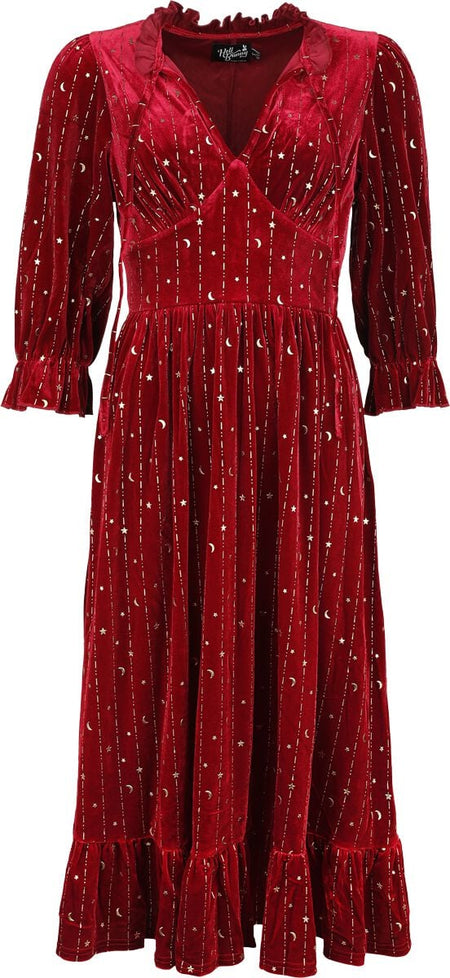 Robe longue Rockabilly de Hell Bunny - Galactica - Robe - XS à M - pour Femme - rouge - hell bunny