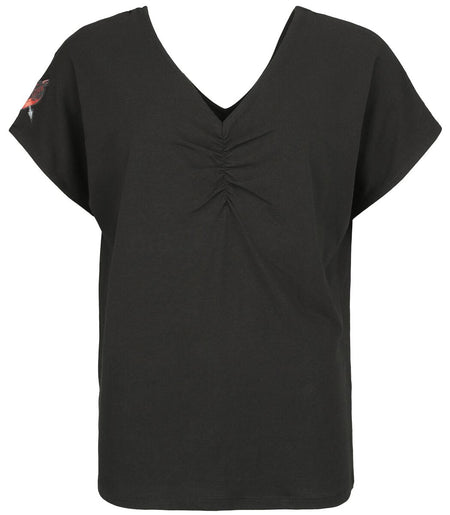 T-Shirt Manches courtes  de Black Premium by EMP - T-shirt col en V - S à M - pour Femme - noir - Black Premium by EMP