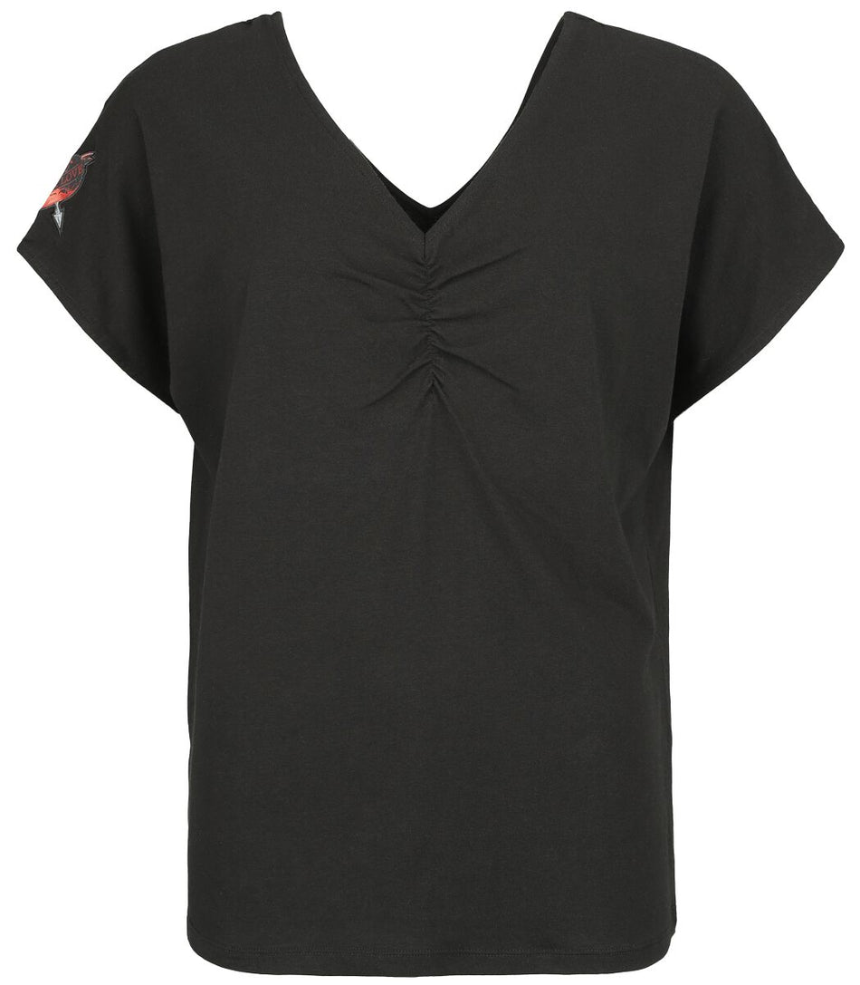 T-Shirt Manches courtes  de Black Premium by EMP - T-shirt col en V - S à M - pour Femme - noir - Black Premium by EMP