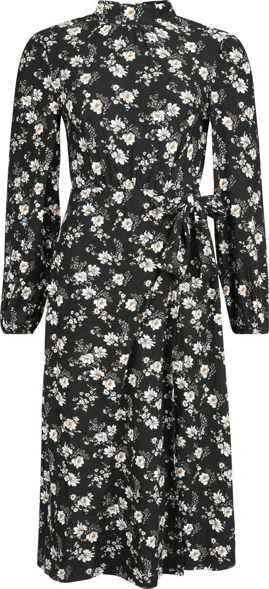 Robe mi-longue Rockabilly de QED London - Daisy - Robe Mi-Longue Fente Latérale - XS à S - pour Femme - noir/blanc - QED London
