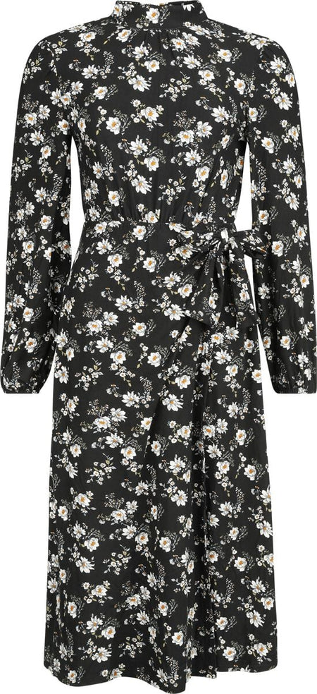 Robe mi-longue Rockabilly de QED London - Daisy - Robe Mi-Longue Fente Latérale - XS à S - pour Femme - noir/blanc - QED London