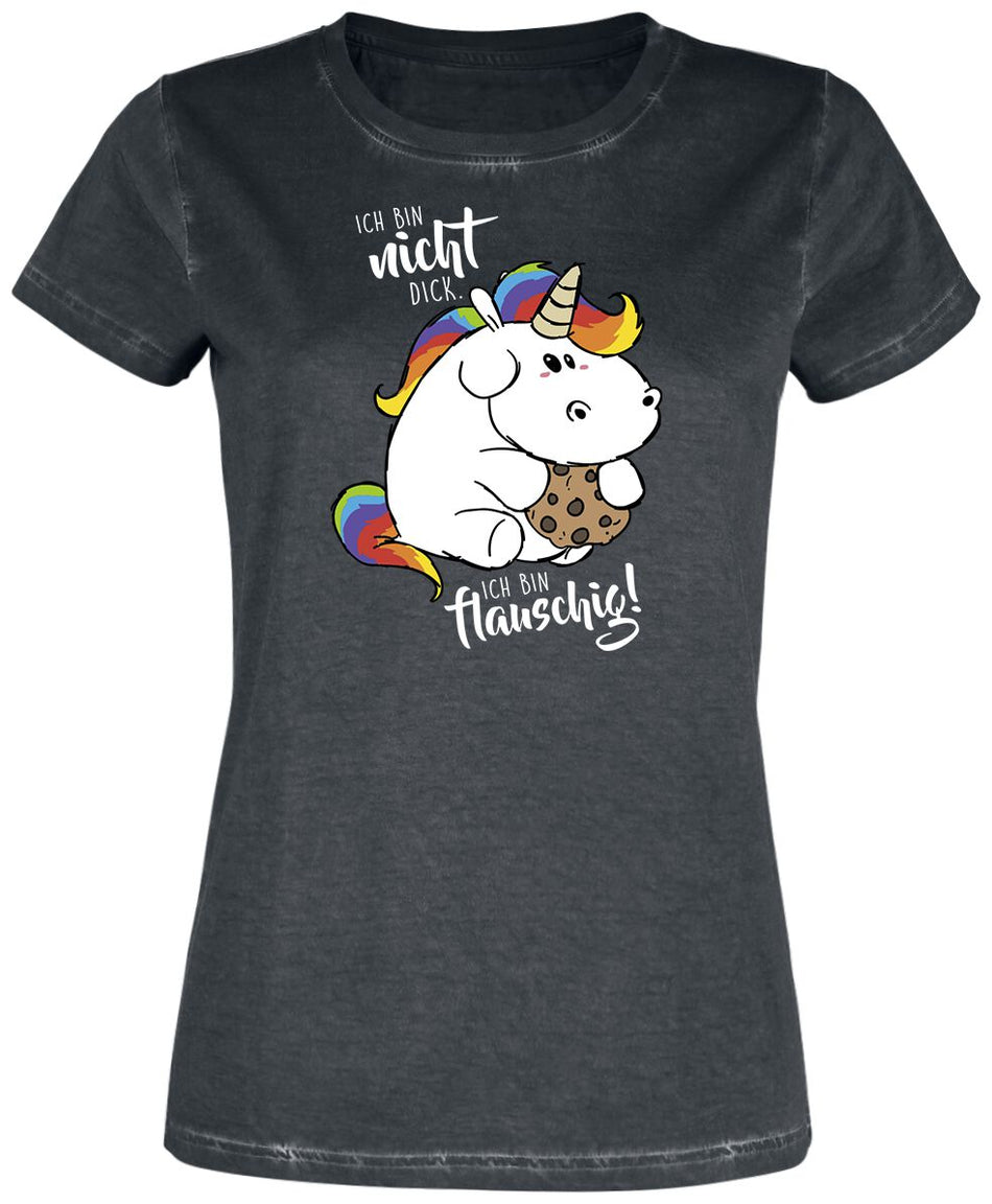 T-Shirt Manches courtes Unicorn de Chubby Unicorn - Ich bin nicht dick. Ich bin flauschig! - S à M - pour Femme - multicolore - Chubby Unicorn