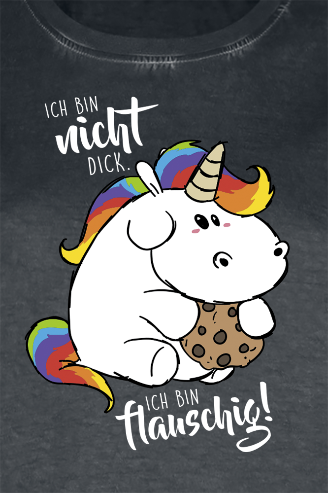 T-Shirt Manches courtes Unicorn de Chubby Unicorn - Ich bin nicht dick. Ich bin flauschig! - S à M - pour Femme - multicolore - Chubby Unicorn - View 2