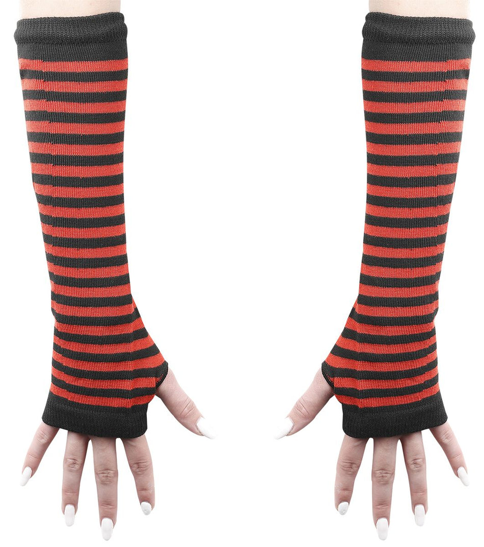 Mitaines montantes  de Banned Alternative - Manchons Rayés Frances - pour Femme - noir/rouge - Banned Alternative