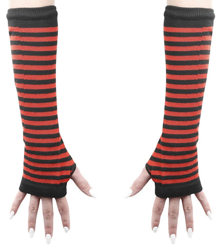 Mitaines montantes  de Banned Alternative - Manchons Rayés Frances - pour Femme - noir/rouge - Banned Alternative