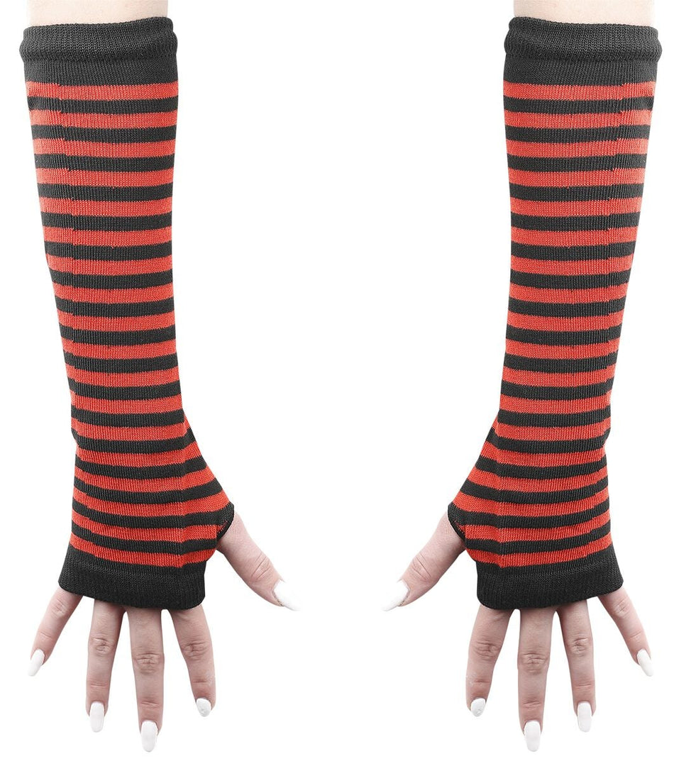 Mitaines montantes  de Banned Alternative - Manchons Rayés Frances - pour Femme - noir/rouge - Banned Alternative