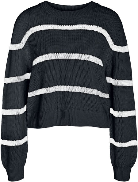 Sweat-shirt  de Noisy May - Pull à col rond rayé NMMaya - XS à XL - pour Femme - noir - Noisy May