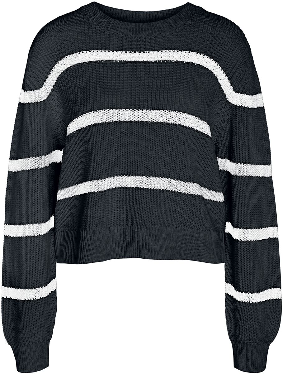 Sweat-shirt  de Noisy May - Pull à col rond rayé NMMaya - XS à XL - pour Femme - noir - Noisy May