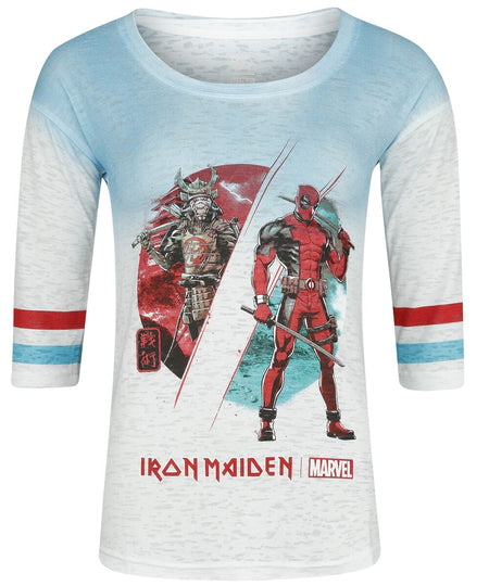 T-Shirt Manches courtes  de Iron Maiden - Iron Maiden x Marvel Collection - Samurai Comp - S à L - pour Femme - blanc/turquoise - Iron Maiden