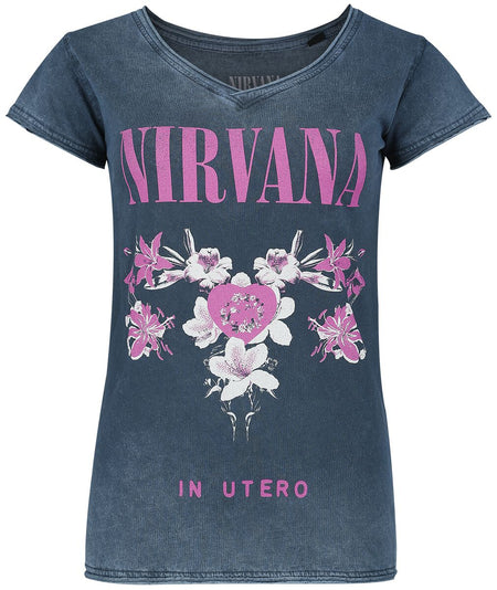 T-Shirt Manches courtes  de Nirvana - Flowers - S à XXL - pour Femme - marine - Nirvana