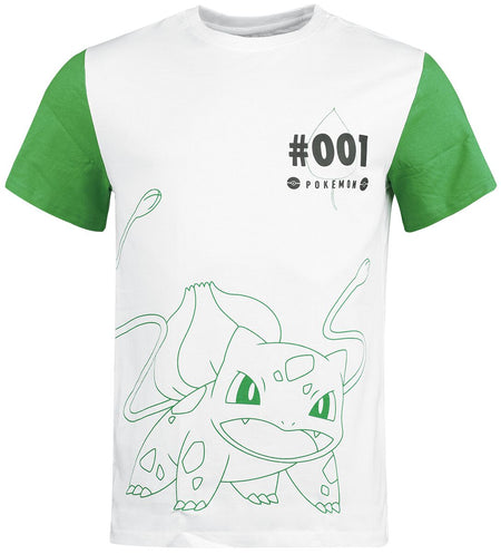 T-Shirt Manches courtes Gaming de Pokémon - Bulbizarre - S à XXL - pour Homme - blanc/vert - Pokémon