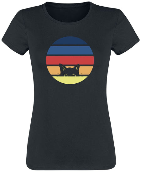 T-Shirt Manches courtes Fun de Tierisch - 80's Cat - S à 3XL - pour Femme - noir - Tierisch