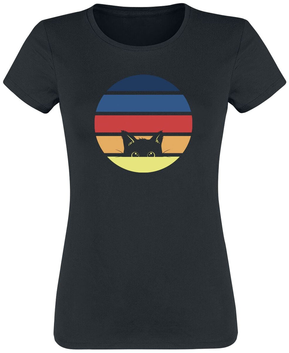 T-Shirt Manches courtes Fun de Tierisch - 80's Cat - S à 3XL - pour Femme - noir - Tierisch