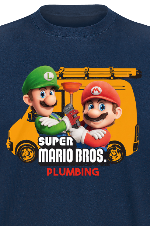 T-Shirt Manches courtes Gaming de Super Mario - Mario Brothers Plumbing - S à XXL - pour Homme - bleu - Super Mario - View 2