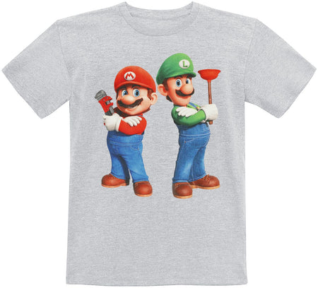 T-shirt Gaming de Super Mario - Enfants - Plumbing Bros. - 104 à 152 - pour filles & garçonse - gris - Super Mario