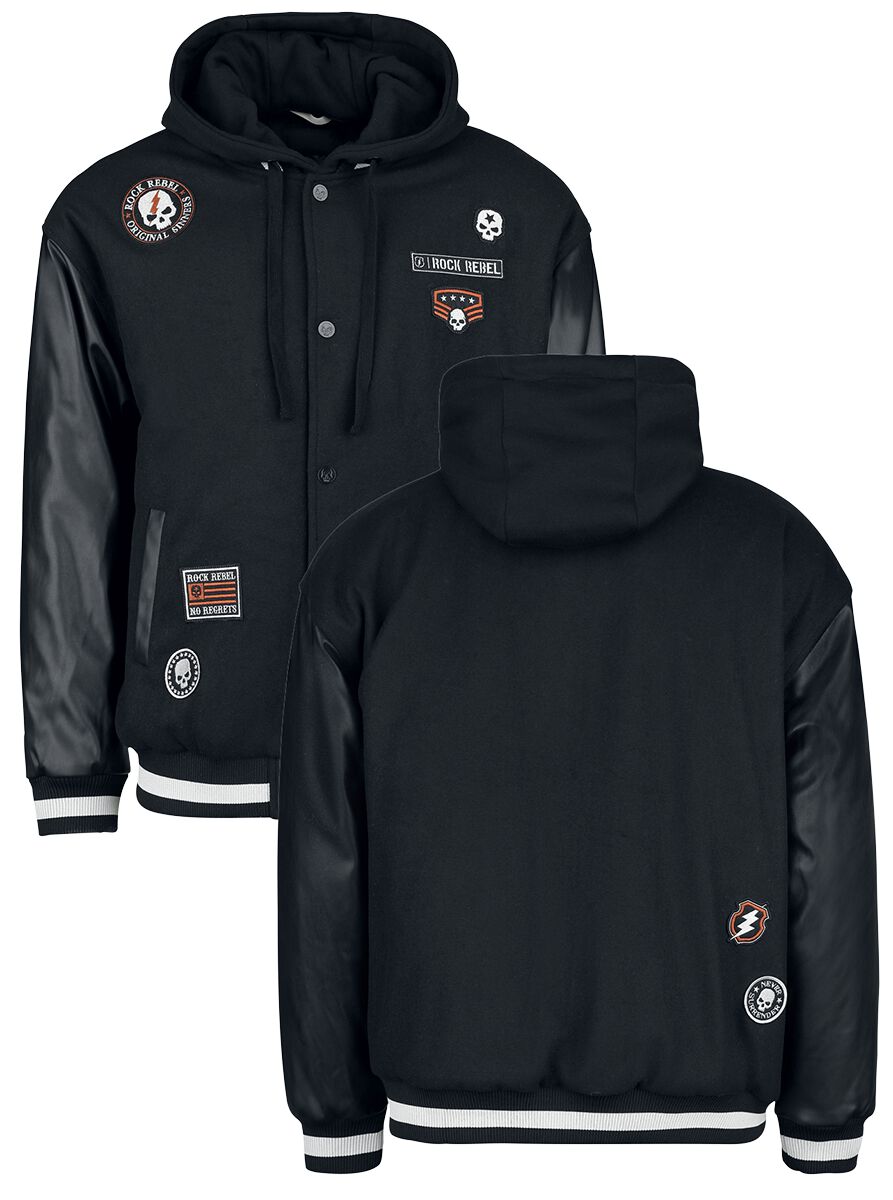 Veste Varsity  de Rock Rebel by EMP - Veste Teddy avec Détails en Simili Cuir - S à XXL - pour Homme - noir - Rock Rebel by EMP