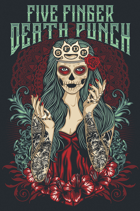 T-Shirt Manches courtes  de Five Finger Death Punch - Lady Muerta - S à 4XL - pour Homme - noir - Five Finger Death Punch - View 2