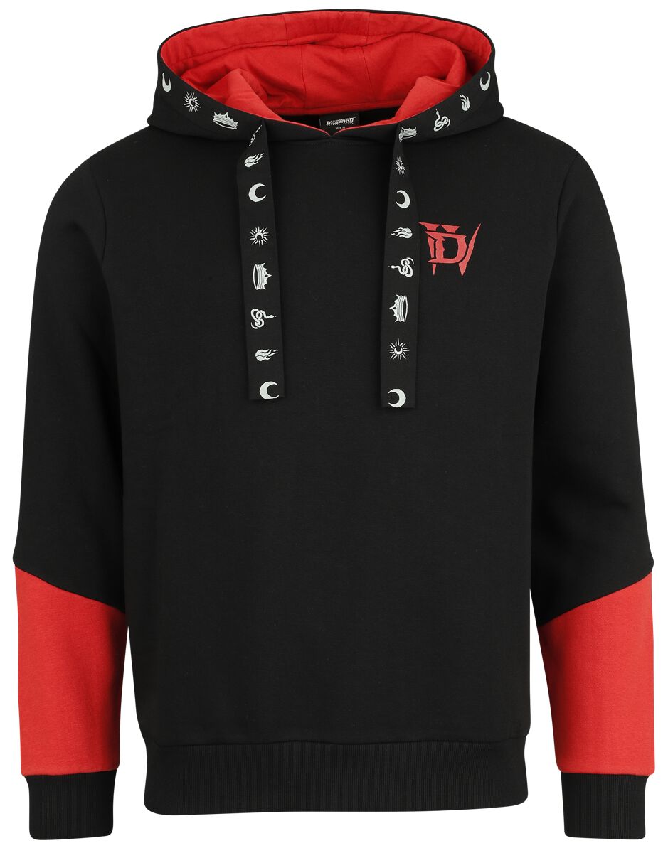 Sweat-shirt à capuche Gaming de Diablo - Diablo 4 - Signes - S à M - pour Homme - noir/rouge - Diablo