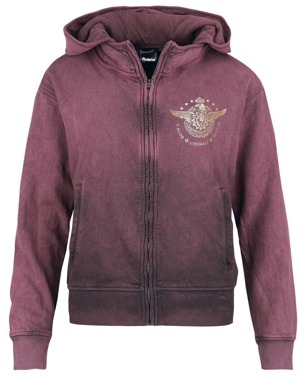 Sweat-shirt zippé à capuche  de Sabaton - Valor Courage Honor - S - pour Femme - lie-de-vin - Sabaton