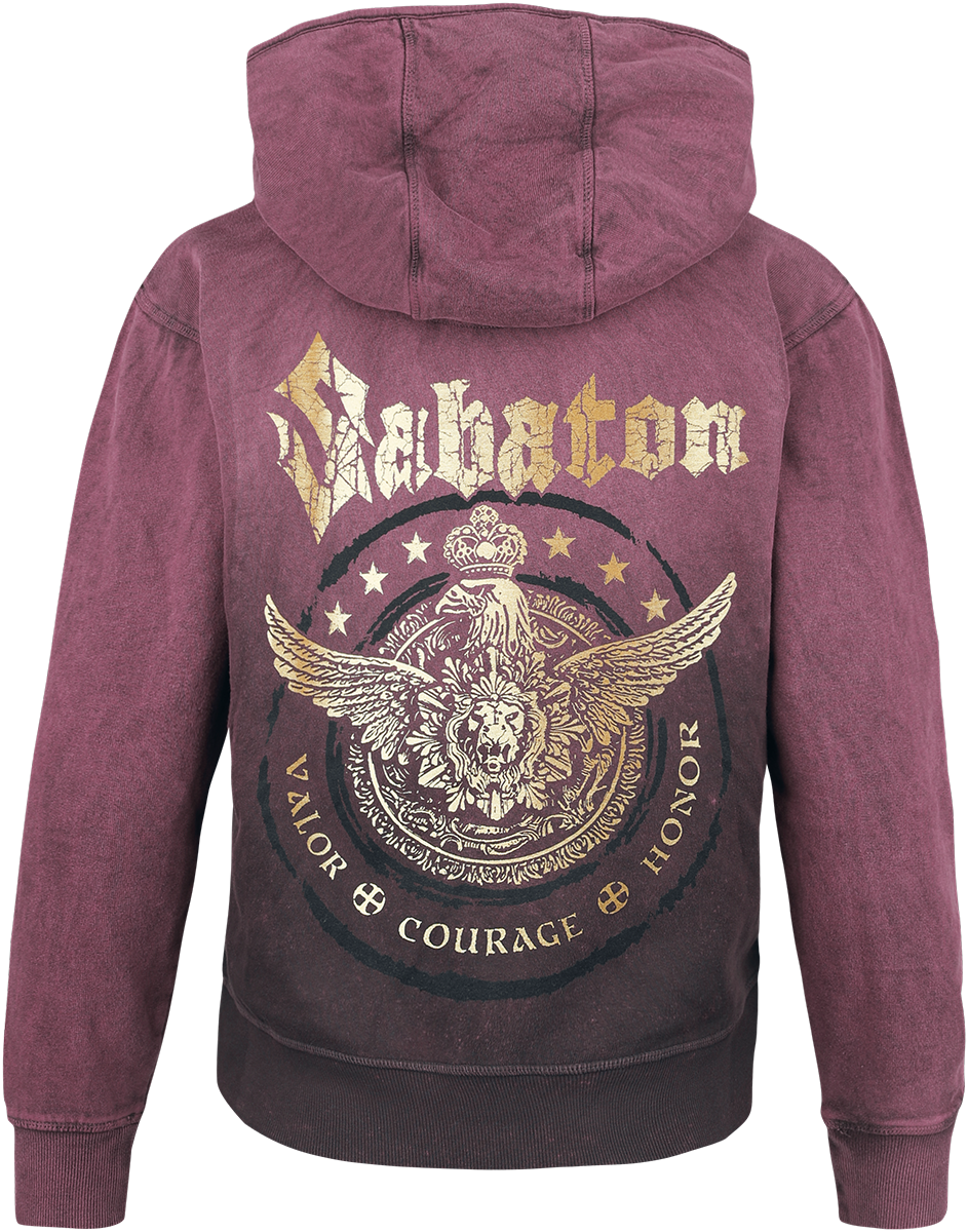 Sweat-shirt zippé à capuche  de Sabaton - Valor Courage Honor - S - pour Femme - lie-de-vin - Sabaton - View 2