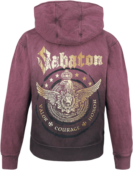 Sweat-shirt zippé à capuche  de Sabaton - Valor Courage Honor - S - pour Femme - lie-de-vin - Sabaton - View 2
