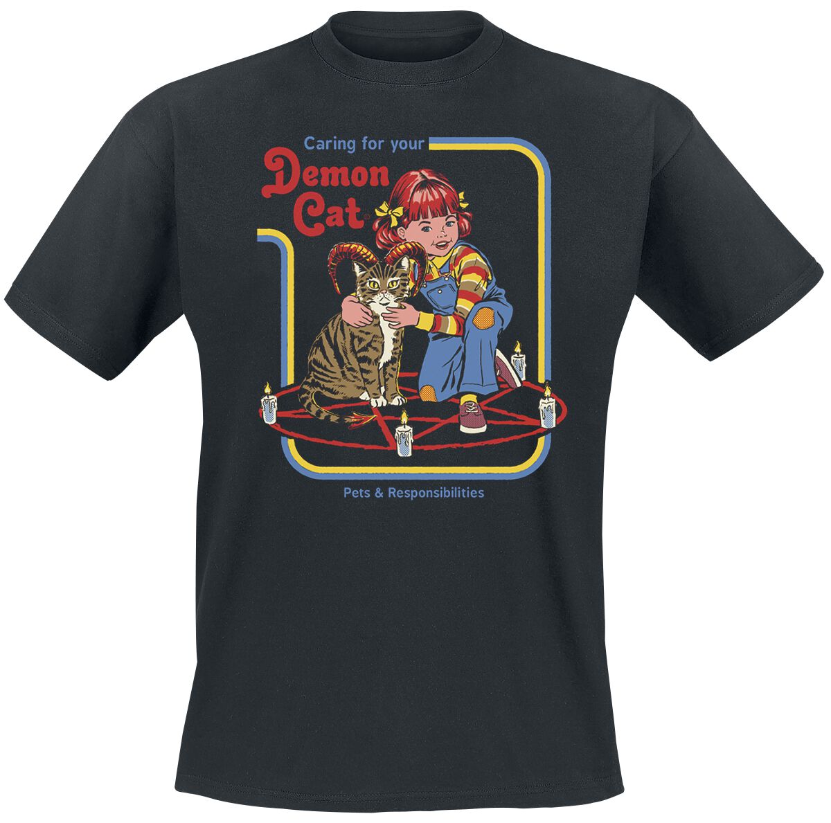 T-Shirt Manches courtes Fun de Steven Rhodes - Demon Cat - S à 4XL - pour Homme - noir - Steven Rhodes