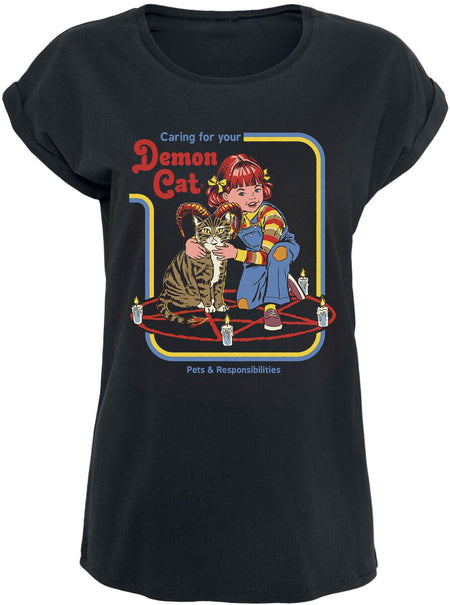 T-Shirt Manches courtes Fun de Steven Rhodes - Demon Cat - S à 5XL - pour Femme - noir - Steven Rhodes